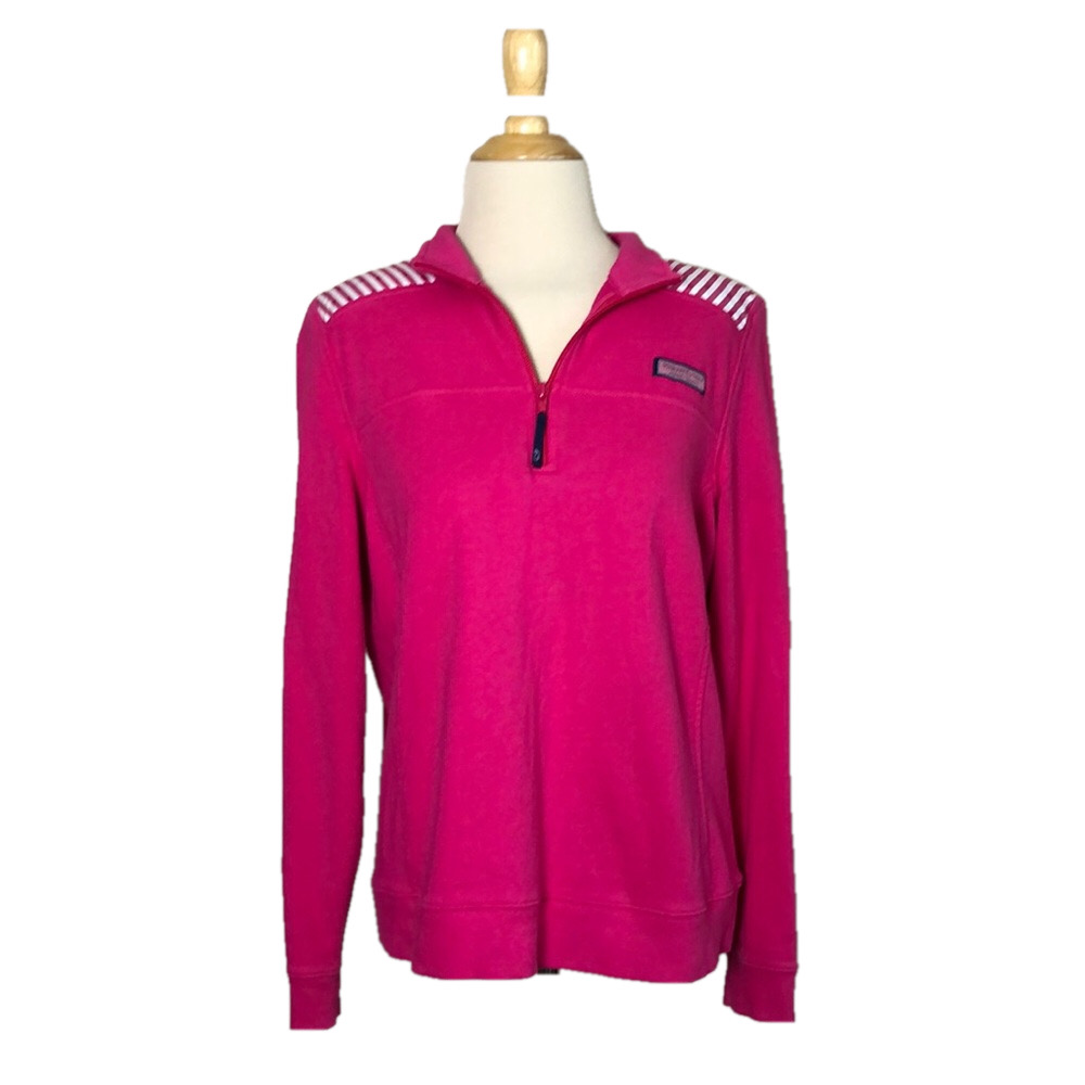 VINEYARD VINES Women Medium Dark Pink Quarter Zip Cotton Sweatshirt Girlhoodcore